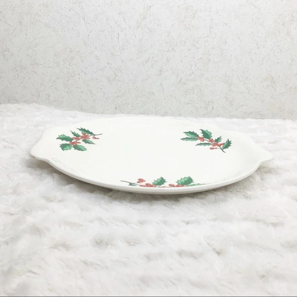 Vintage Harmony House Salem China Holly Berry Cake Plate Server Christmas